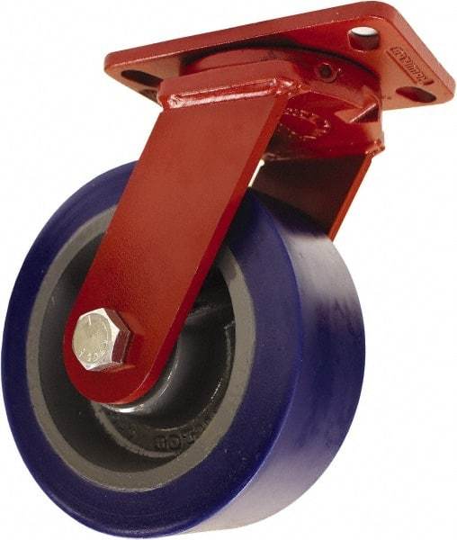 Hamilton - 10" Diam x 3" Wide x 11-1/2" OAH Top Plate Mount Swivel Caster - Polyurethane, 3,200 Lb Capacity, Sealed Precision Ball Bearing, 4-1/2 x 6-1/2" Plate - Americas Industrial Supply