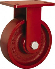 Hamilton - 10" Diam x 3" Wide x 11-1/2" OAH Top Plate Mount Rigid Caster - Cast Iron, 2,600 Lb Capacity, Sealed Precision Ball Bearing, 5 x 7" Plate - Americas Industrial Supply