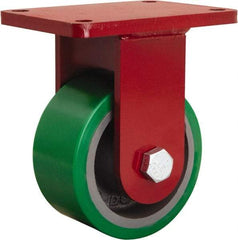 Hamilton - 6" Diam x 3" Wide x 8-1/2" OAH Top Plate Mount Rigid Caster - Polyurethane Mold onto Cast Iron Center, 2,200 Lb Capacity, Sealed Precision Ball Bearing, 5-1/2 x 7-1/2" Plate - Americas Industrial Supply