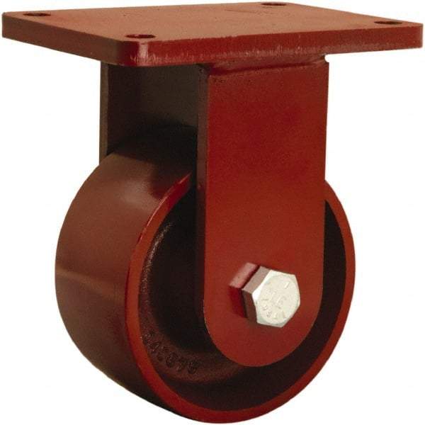 Hamilton - 6" Diam x 3" Wide x 8-1/2" OAH Top Plate Mount Rigid Caster - Cast Iron, 2,500 Lb Capacity, Tapered Roller Bearing, 5-1/2 x 7-1/2" Plate - Americas Industrial Supply