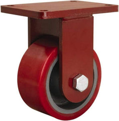 Hamilton - 6" Diam x 3" Wide x 8-1/2" OAH Top Plate Mount Rigid Caster - Polyurethane Mold on Forged Steel, 2,600 Lb Capacity, Sealed Precision Ball Bearing, 5-1/2 x 7-1/2" Plate - Americas Industrial Supply