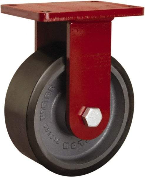 Hamilton - 8" Diam x 3" Wide x 10-1/2" OAH Top Plate Mount Rigid Caster - Polyurethane Mold onto Cast Iron Center, 3,250 Lb Capacity, Tapered Roller Bearing, 5-1/2 x 7-1/2" Plate - Americas Industrial Supply