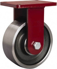 Hamilton - 8" Diam x 3" Wide x 10-1/2" OAH Top Plate Mount Rigid Caster - Forged Steel, 4,000 Lb Capacity, Sealed Precision Ball Bearing, 5-1/2 x 7-1/2" Plate - Americas Industrial Supply
