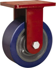 Hamilton - 8" Diam x 3" Wide x 10-1/2" OAH Top Plate Mount Rigid Caster - Polyurethane Mold on Forged Steel, 3,500 Lb Capacity, Straight Roller Bearing, 5-1/2 x 7-1/2" Plate - Americas Industrial Supply
