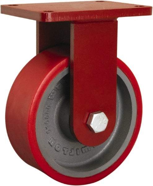 Hamilton - 8" Diam x 3" Wide x 10-1/2" OAH Top Plate Mount Rigid Caster - Polyurethane Mold on Forged Steel, 3,000 Lb Capacity, Sealed Precision Ball Bearing, 5-1/2 x 7-1/2" Plate - Americas Industrial Supply