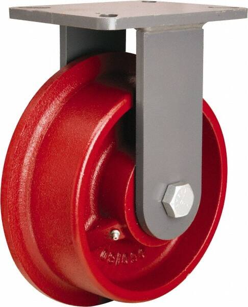 Hamilton - 8" Diam x 3" Wide x 9-1/2" OAH Top Plate Mount Rigid Caster - Iron, 3,000 Lb Capacity, Tapered Roller Bearing, 6-1/8 x 7-1/2" Plate - Americas Industrial Supply