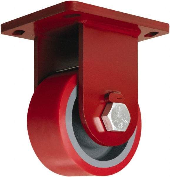 Hamilton - 6" Diam x 3" Wide x 8-1/2" OAH Top Plate Mount Rigid Caster - Polyurethane Mold onto Cast Iron Center, 2,600 Lb Capacity, Sealed Precision Ball Bearing, 6-1/2 x 7-1/2" Plate - Americas Industrial Supply