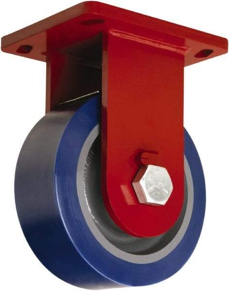 Hamilton - 8" Diam x 3" Wide x 10-1/2" OAH Top Plate Mount Rigid Caster - Polyurethane Mold on Forged Steel, 3,500 Lb Capacity, Tapered Roller Bearing, 6-1/2 x 7-1/2" Plate - Americas Industrial Supply