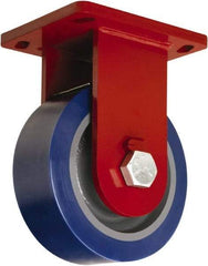 Hamilton - 8" Diam x 3" Wide x 10-1/2" OAH Top Plate Mount Rigid Caster - Polyurethane Mold on Forged Steel, 3,500 Lb Capacity, Tapered Roller Bearing, 6-1/2 x 7-1/2" Plate - Americas Industrial Supply