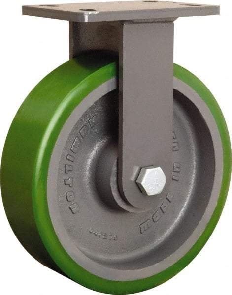 Hamilton - 10" Diam x 3" Wide x 12-1/16" OAH Top Plate Mount Rigid Caster - Polyurethane Mold onto Cast Iron Center, 2,400 Lb Capacity, Sealed Precision Ball Bearing, 5 x 7" Plate - Americas Industrial Supply
