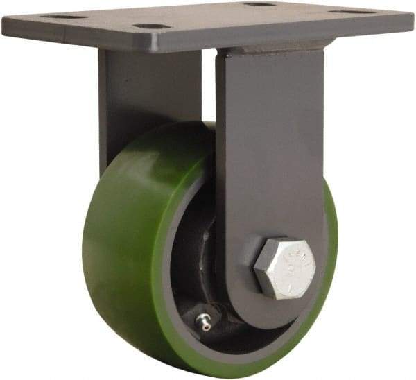 Hamilton - 5" Diam x 2-1/2" Wide x 7-1/4" OAH Top Plate Mount Rigid Caster - Polyurethane Mold onto Cast Iron Center, 1,300 Lb Capacity, Straight Roller Bearing, 5 x 7" Plate - Americas Industrial Supply