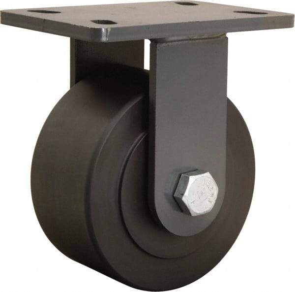Hamilton - 6" Diam x 3" Wide x 7-3/4" OAH Top Plate Mount Rigid Caster - Nylon, 2,400 Lb Capacity, Sealed Precision Ball Bearing, 5 x 7" Plate - Americas Industrial Supply
