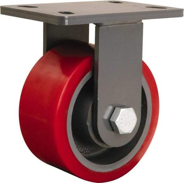 Hamilton - 6" Diam x 3" Wide x 7-3/4" OAH Top Plate Mount Rigid Caster - Polyurethane Mold onto Cast Iron Center, 2,400 Lb Capacity, Tapered Roller Bearing, 5 x 7" Plate - Americas Industrial Supply