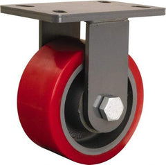 Hamilton - 6" Diam x 3" Wide x 7-3/4" OAH Top Plate Mount Rigid Caster - Polyurethane Mold onto Cast Iron Center, 2,400 Lb Capacity, Tapered Roller Bearing, 5 x 7" Plate - Americas Industrial Supply