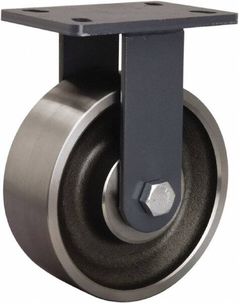 Hamilton - 8" Diam x 3" Wide x 10-1/4" OAH Top Plate Mount Rigid Caster - Forged Steel, 2,400 Lb Capacity, Sealed Precision Ball Bearing, 5 x 7" Plate - Americas Industrial Supply
