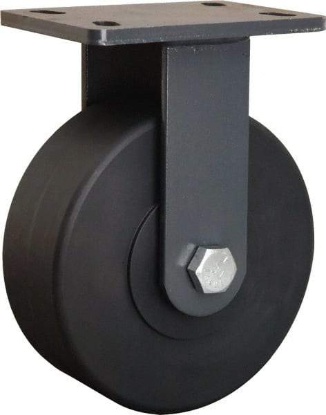 Hamilton - 8" Diam x 3" Wide x 10-1/4" OAH Top Plate Mount Rigid Caster - Nylon, 2,400 Lb Capacity, Sealed Precision Ball Bearing, 5 x 7" Plate - Americas Industrial Supply