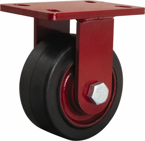 Hamilton - 6" Diam x 3" Wide x 7-1/2" OAH Top Plate Mount Rigid Caster - Rubber Mold on Cast Iron, 680 Lb Capacity, Straight Roller Bearing, 5 x 7" Plate - Americas Industrial Supply