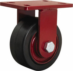 Hamilton - 6" Diam x 3" Wide x 7-1/2" OAH Top Plate Mount Rigid Caster - Rubber Mold on Cast Iron, 680 Lb Capacity, Straight Roller Bearing, 5 x 7" Plate - Americas Industrial Supply