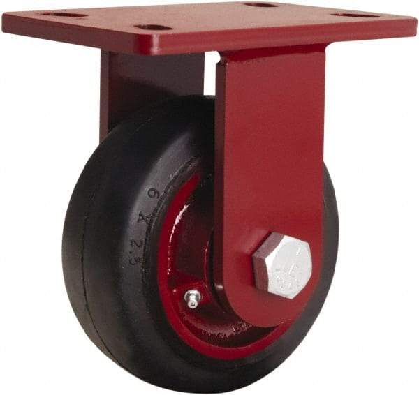 Hamilton - 6" Diam x 2-1/2" Wide x 7-1/2" OAH Top Plate Mount Rigid Caster - Rubber Mold on Cast Iron, 540 Lb Capacity, Straight Roller Bearing, 5 x 7" Plate - Americas Industrial Supply