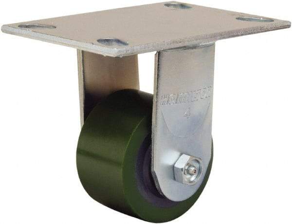 Hamilton - 3-1/4" Diam x 2" Wide x 5-1/4" OAH Top Plate Mount Rigid Caster - Polyurethane Mold onto Cast Iron Center, 575 Lb Capacity, Straight Roller Bearing, 4-1/2 x 6-1/4" Plate - Americas Industrial Supply