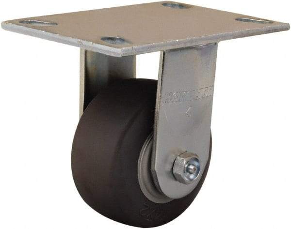 Hamilton - 4" Diam x 2" Wide x 5-5/8" OAH Top Plate Mount Rigid Caster - Rubber Mold on Polyolefin, 300 Lb Capacity, Straight Roller Bearing, 4-1/2 x 6-1/4" Plate - Americas Industrial Supply