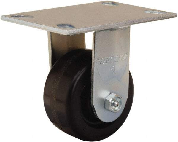 Hamilton - 4" Diam x 2" Wide x 5-5/8" OAH Top Plate Mount Rigid Caster - Phenolic, 800 Lb Capacity, Straight Roller Bearing, 4-1/2 x 6-1/4" Plate - Americas Industrial Supply
