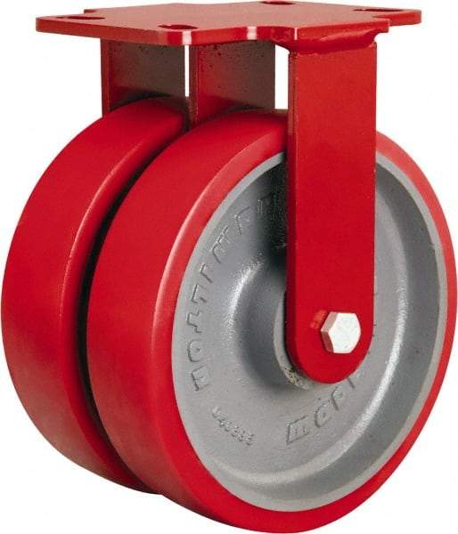 Hamilton - 8" Diam x 2" Wide x 9-3/4" OAH Top Plate Mount Rigid Caster - Polyurethane Mold onto Cast Iron Center, 2,500 Lb Capacity, Sealed Precision Ball Bearing, 4-1/2 x 6-1/2" Plate - Americas Industrial Supply