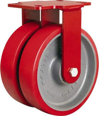 Hamilton - 8" Diam x 2" Wide x 9-3/4" OAH Top Plate Mount Rigid Caster - Polyurethane Mold onto Cast Iron Center, 2,500 Lb Capacity, Tapered Roller Bearing, 4-1/2 x 6-1/2" Plate - Americas Industrial Supply