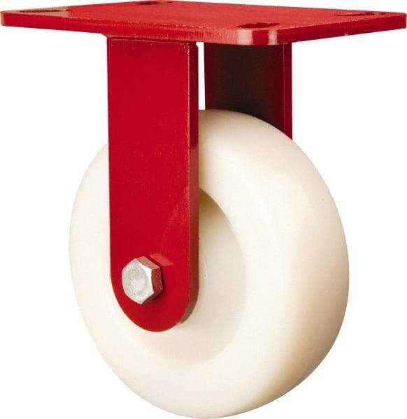 Hamilton - 6" Diam x 2" Wide x 7-3/4" OAH Top Plate Mount Rigid Caster - Nylon, 1,000 Lb Capacity, Sealed Precision Ball Bearing, 4-1/2 x 6-1/2" Plate - Americas Industrial Supply