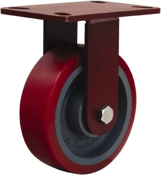 Hamilton - 6" Diam x 2" Wide x 7-3/4" OAH Top Plate Mount Rigid Caster - Polyurethane Mold onto Cast Iron Center, 1,400 Lb Capacity, Sealed Precision Ball Bearing, 4-1/2 x 6-1/2" Plate - Americas Industrial Supply