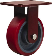 Hamilton - 6" Diam x 2" Wide x 7-3/4" OAH Top Plate Mount Rigid Caster - Polyurethane Mold onto Cast Iron Center, 1,400 Lb Capacity, Tapered Roller Bearing, 4-1/2 x 6-1/2" Plate - Americas Industrial Supply