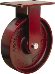 Hamilton - 8" Diam x 2" Wide x 9-3/4" OAH Top Plate Mount Rigid Caster - Cast Iron, 1,500 Lb Capacity, Tapered Roller Bearing, 4-1/2 x 6-1/2" Plate - Americas Industrial Supply