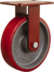 Hamilton - 8" Diam x 2" Wide x 9-3/4" OAH Top Plate Mount Rigid Caster - Polyurethane Mold on Forged Steel, 1,800 Lb Capacity, Tapered Roller Bearing, 4-1/2 x 6-1/2" Plate - Americas Industrial Supply