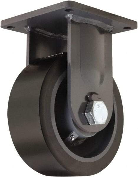 Hamilton - 10" Diam x 4" Wide x 13" OAH Top Plate Mount Rigid Caster - Polyurethane Mold on Forged Steel, 6,500 Lb Capacity, Tapered Roller Bearing, 8-1/2 x 8-1/2" Plate - Americas Industrial Supply