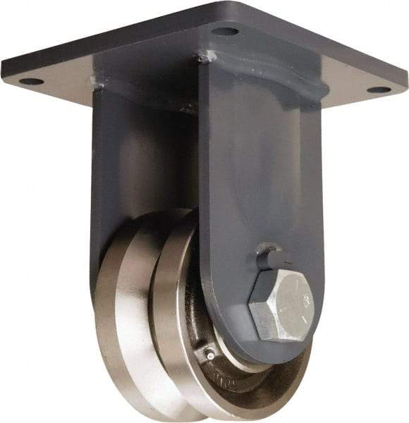 Hamilton - 6" Diam x 3" Wide, Forged Steel Rigid Caster - 4,500 Lb Capacity, Top Plate Mount, 8-1/2" x 8-1/2" Plate, Straight Roller Bearing - Americas Industrial Supply
