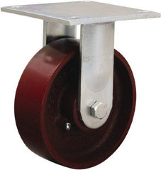 Hamilton - 6" Diam x 2" Wide x 7-1/2" OAH Top Plate Mount Rigid Caster - Cast Iron, 1,250 Lb Capacity, Sealed Precision Ball Bearing, 5 x 5-1/2" Plate - Americas Industrial Supply