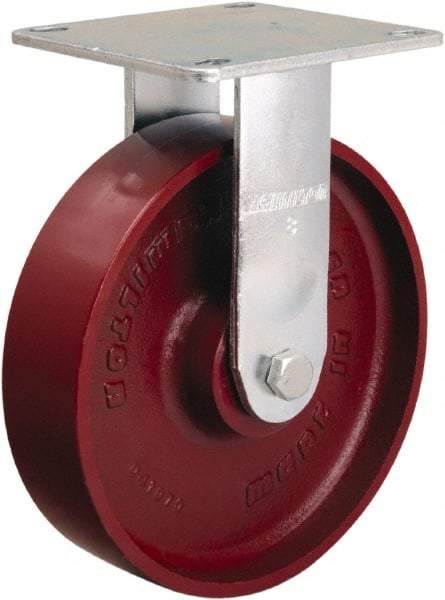 Hamilton - 8" Diam x 2" Wide x 9-1/2" OAH Top Plate Mount Rigid Caster - Cast Iron, 900 Lb Capacity, Sealed Precision Ball Bearing, 5 x 5-1/2" Plate - Americas Industrial Supply