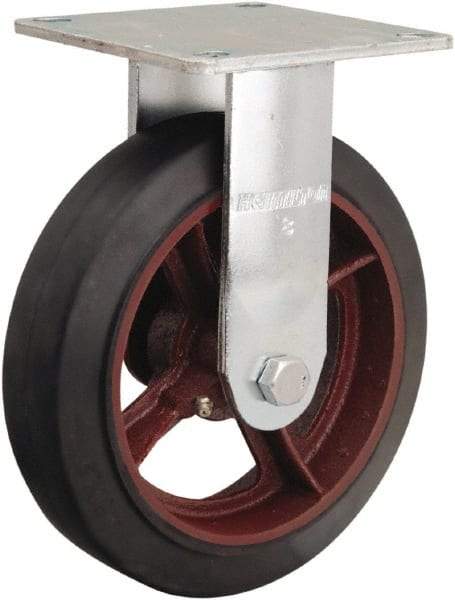 Hamilton - 8" Diam x 2" Wide x 9-1/2" OAH Top Plate Mount Rigid Caster - Rubber Mold on Cast Iron, 500 Lb Capacity, Straight Roller Bearing, 5 x 5-1/2" Plate - Americas Industrial Supply