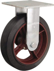 Hamilton - 8" Diam x 2" Wide x 9-1/2" OAH Top Plate Mount Rigid Caster - Rubber Mold on Cast Iron, 500 Lb Capacity, Straight Roller Bearing, 5 x 5-1/2" Plate - Americas Industrial Supply