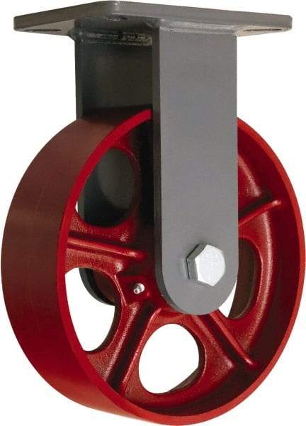 Hamilton - 10" Diam x 3" Wide x 12-1/2" OAH Top Plate Mount Rigid Caster - Cast Iron, 2,600 Lb Capacity, Straight Roller Bearing, 5-1/4 x 7-1/4" Plate - Americas Industrial Supply