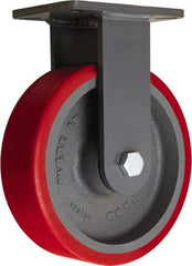 Hamilton - 10" Diam x 3" Wide x 12-1/2" OAH Top Plate Mount Rigid Caster - Polyurethane Mold onto Cast Iron Center, 3,600 Lb Capacity, Tapered Roller Bearing, 5-1/4 x 7-1/4" Plate - Americas Industrial Supply