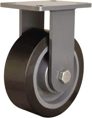 Hamilton - 8" Diam x 3" Wide x 10-1/2" OAH Top Plate Mount Rigid Caster - Polyurethane Mold on Forged Steel, 4,500 Lb Capacity, Tapered Roller Bearing, 5-1/4 x 7-1/4" Plate - Americas Industrial Supply