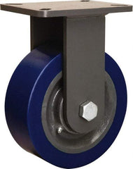 Hamilton - 8" Diam x 3" Wide x 10-1/2" OAH Top Plate Mount Rigid Caster - Polyurethane Mold on Forged Steel, 3,500 Lb Capacity, Straight Roller Bearing, 5-1/4 x 7-1/4" Plate - Americas Industrial Supply