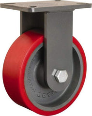 Hamilton - 8" Diam x 3" Wide x 10-1/2" OAH Top Plate Mount Rigid Caster - Polyurethane Mold onto Cast Iron Center, 3,000 Lb Capacity, Tapered Roller Bearing, 5-1/4 x 7-1/4" Plate - Americas Industrial Supply