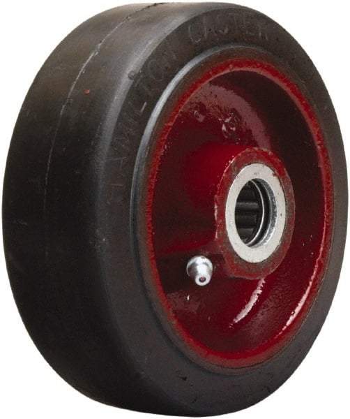 Hamilton - 5 Inch Diameter x 2 Inch Wide, Rubber on Cast Iron Caster Wheel - 350 Lb. Capacity, 2-1/4 Inch Hub Length, 1/2 Inch Axle Diameter, Straight Roller Bearing - Americas Industrial Supply