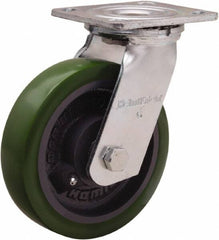 Hamilton - 6" Diam x 1-1/2" Wide x 7-1/2" OAH Top Plate Mount Swivel Caster - Polyurethane Mold onto Cast Iron Center, 550 Lb Capacity, Straight Roller Bearing, 4 x 4-1/2" Plate - Americas Industrial Supply