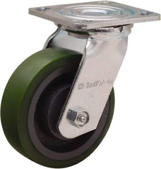 Hamilton - 5" Diam x 1-1/2" Wide x 6-1/8" OAH Top Plate Mount Swivel Caster - Polyurethane Mold onto Cast Iron Center, 550 Lb Capacity, Straight Roller Bearing, 4 x 4-1/2" Plate - Americas Industrial Supply