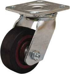 Hamilton - 4" Diam x 1-1/2" Wide x 5-5/8" OAH Top Plate Mount Swivel Caster - Rubber Mold on Cast Iron, 200 Lb Capacity, Straight Roller Bearing, 4 x 4-1/2" Plate - Americas Industrial Supply