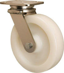 Hamilton - 8" Diam x 2" Wide x 9-1/2" OAH Top Plate Mount Swivel Caster - Nylon, 900 Lb Capacity, Stainless Steel Double Shielded Precision Ball Bearing, 4 x 5" Plate - Americas Industrial Supply