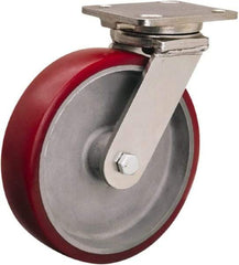 Hamilton - 8" Diam x 2" Wide x 9-1/2" OAH Top Plate Mount Swivel Caster - Polyolefin, 900 Lb Capacity, Delrin Bearing, 4 x 5" Plate - Americas Industrial Supply